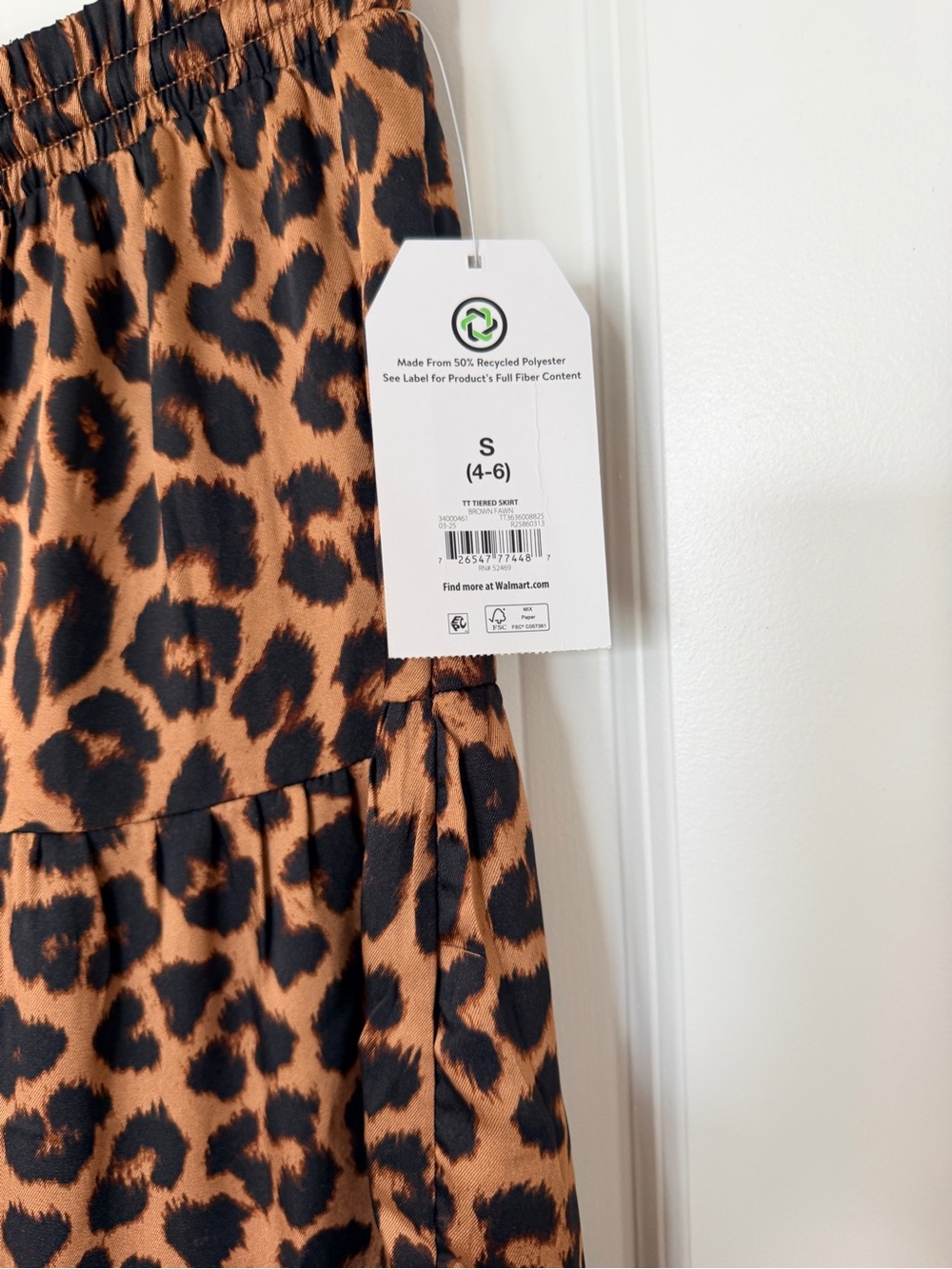 Time & Tru Leopard Print Tiered Midi Skirt - Brown/Black, Size S - Picture 8 of 9